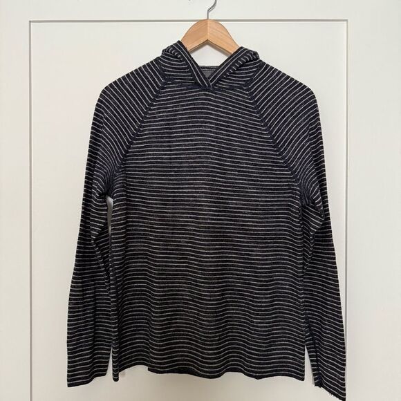 Vince Sweater Unisex Size Small Navy Blue Striped Hoodie Long Sleeve Wool Linen - Picture 1 of 12